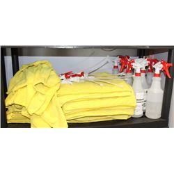 LOT OF CLOTH TOWELS AND SPRAY BOTTLES