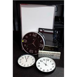 LOT OF 3 CLOCKS, MIRROR, WALL HANGING AND