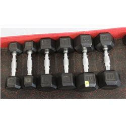 3 PAIRS OF DUMBBELLS, 2-5LB, 2-8LB, 2-10LB