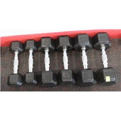 3 PAIRS OF DUMBBELLS, 2-5LB, 2-8LB, 2-10LB