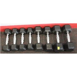 4 PAIRS OF DUMBBELLS, 4-5LB, 2-8LB, 2-10LB