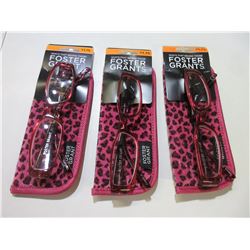 3 New Foster Grant Reading Glasses + 1.75 / comes with cases