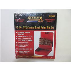New 25 piece Brad Point Drill Bit Set for Wood / comes with metal index