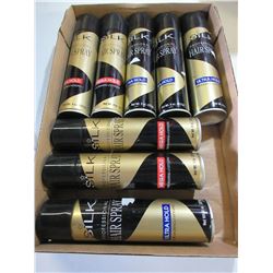 Flat with 8 New Silk Hairspray / 4 ultra hold & 4 mega hold