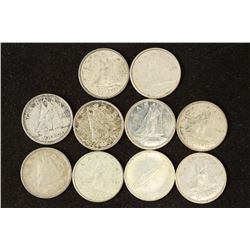 10 ASSORTED CANADA SILVER 10 CENTS