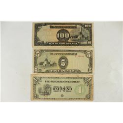 3 PIECES OF JAPANESE WWII INVASION CURRENCY