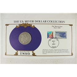 1890 MORGAN SILVER DOLLAR & STAMP SET AS SHOWN