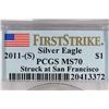 Image 3 : 2011 (S) AMERICAN SILVER EAGLE PCGS MS70 1ST