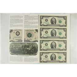 UNCUT SHEET OF 4-2003-A $2 FRN'S CRISP UNC