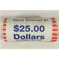$25 ROLL OF 2011 NATIVE AMERICAN DOLLARS BU