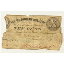 1862 VAN DE BOGERT BROTHERS 10 CENT OBSOLETE BANK