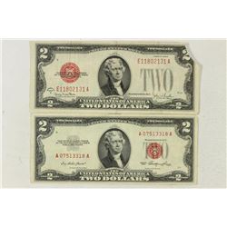1928-G (MISSING CORNER) & 1953 $2 US NOTES RED