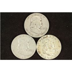 1951-S,54-D & 59 FRANKLIN HALF DOLLARS