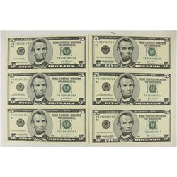 6-2003-A $5 FRN'S CONSECUTIVE SERIAL NUMBERS