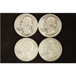 1944-D,59,62-D & 63-D WASHINGTON SILVER QUARTERS