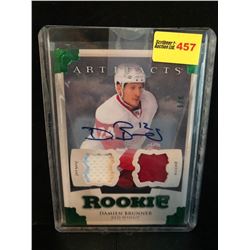 DAMIEN BRUNNER 2013-14 ARTIFACTS ROOKIE AUTOGRAPH & GAME WORN JERSEY 7/8