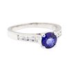 Image 1 : Platinum 0.96 ctw Sapphire and Diamond Ring