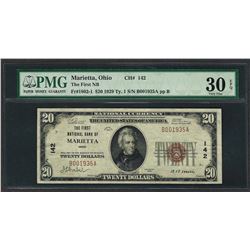 1929 $20 National Currency Note Marietta, Ohio CH# 142 PMG Very Fine 30EPQ