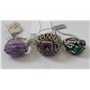 3 Sterling Silver & Stone Rings
