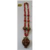 Tibet Handmade Reliquary Necklace w/Coral & Beads