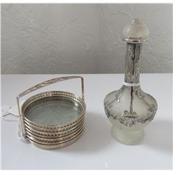 6 Sterling Coasters & Perfume Bottle