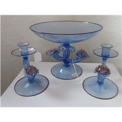 Irradiated Murano Pedestal Compote w/2 Candleholders