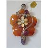 Carved Carnelian Flower Pendant w/Gemstones