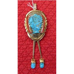 Signed 14K Gold Zuni Pendant w/Turquoise