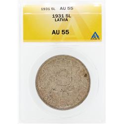 1931 Pieci 5 Lativia Coin ANACS AU55