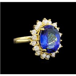 14KT Yellow Gold 5.44 ctw Tanzanite and Diamond Ring