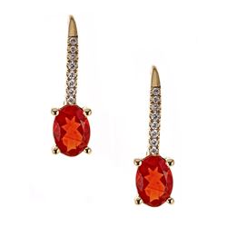 0.99 ctw Fire Opal and Diamond Earrings - 14KT Yellow Gold