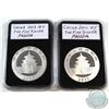 Image 2 : 2011 & 2013 China 1oz .999 Fine Silver Pandas in Hard Plastic Slab Holders (2011 Coin is toned). 2pc