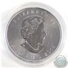 Image 2 : 2014 Canada 1oz .9999 Fine Silver Coloured Green Maple Leaf (capsule scuffed & Coin lightly toned). 