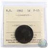 Image 1 : Noval Scotia 1-cent 1862 ICCS Certified F-15 *Key Date*