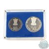 Image 2 : India; 1975 Republic of India Development Oriented 50 Rupee & 10 Rupee 2-coin Proof Set. Set comes w