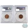 Image 2 : 1948 Canada 1-cent A to Denticle & 1948 A Between Denticles PCGS Certified MS-64 Red Brown. 2pcs