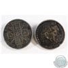 Image 1 : 1887 Great Britain Double Florin & 1934 Germany 5 Mark Coins Made Into Pins. Please note the pin bar