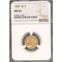 1909 $2.5 Indian Head Quarter Eagle Gold Coin NGC MS63