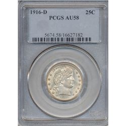 1916-D Barber Quarter Coin PCGS AU58