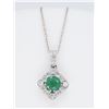 Image 1 : 14KT White Gold 0.40ct Emerald and Diamond Pendant with Chain