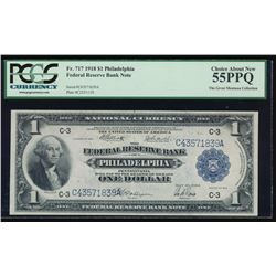 1918 $1 Large Philadelphia Federal Reserve Note PCGS 55PPQ