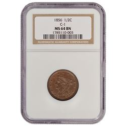 1856 Braided Hair Half Cent NGC MS64BN