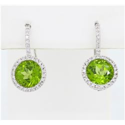 14KT White Gold 5.96ctw Peridot and Diamond Earrings