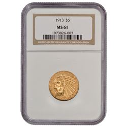 1913 $5 Indian Head Half Eagle Gold Coin NGC MS61