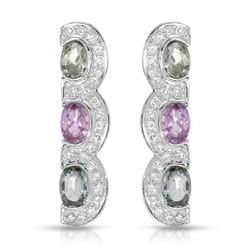 14KT White Gold 3.39ctw Multi Color Sapphire and Diamond Earrings