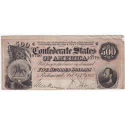 1864 $500 Confederate States of America Note