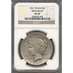 1921 $1 Peace High Relief Silver Dollar NGC VF25