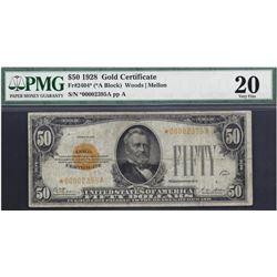 1928 $50 Gold Certificate Star Note PMG 20
