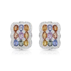 14KT White Gold 10.01ctw Multi Color Sapphire and Diamond Earrings