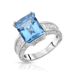 14KT White Gold 5.33ct Blue Topaz and Diamond Ring